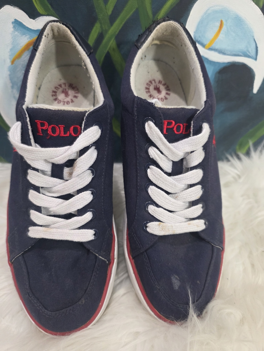 Vtg Polo Ralph Lauren Brisbane II Blue Canvas Lace Up Sneakers Men 9.5 Red Pony